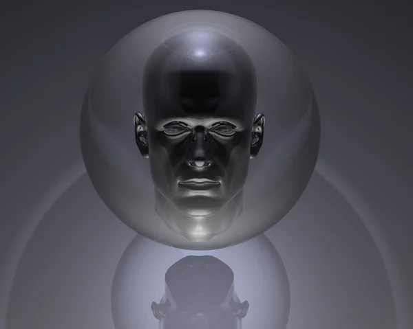 3d homens cabeça em vidro orb — Fotografia de Stock