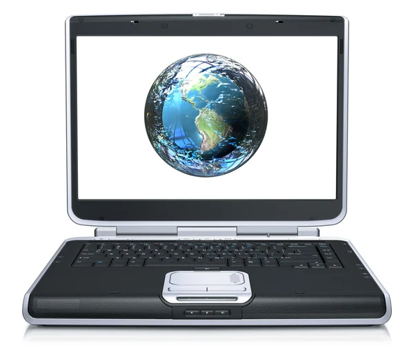 Modell av jorden på laptop skärm — Stockfoto