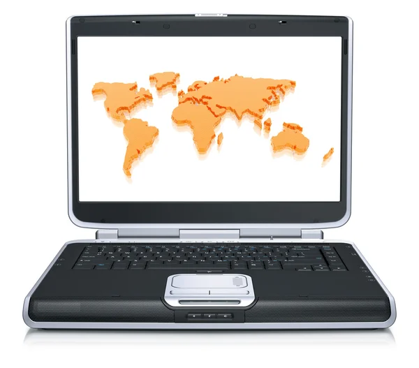 Modell der geografischen Weltkarte auf dem Laptop-Bildschirm — Stockfoto