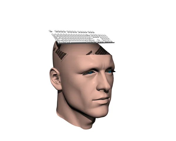 3D muži popraskané hlavy s klávesnicí — Stock fotografie