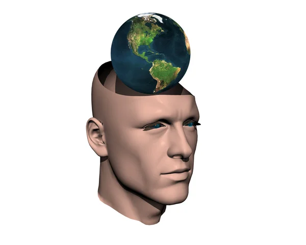 3D men cracked head with earth — Stock Photo, Image