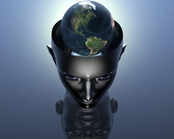 Terra 3D na cabeça da menina 3D — Fotografia de Stock