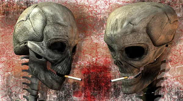 Due teschi 3D con sigaretta — Foto Stock