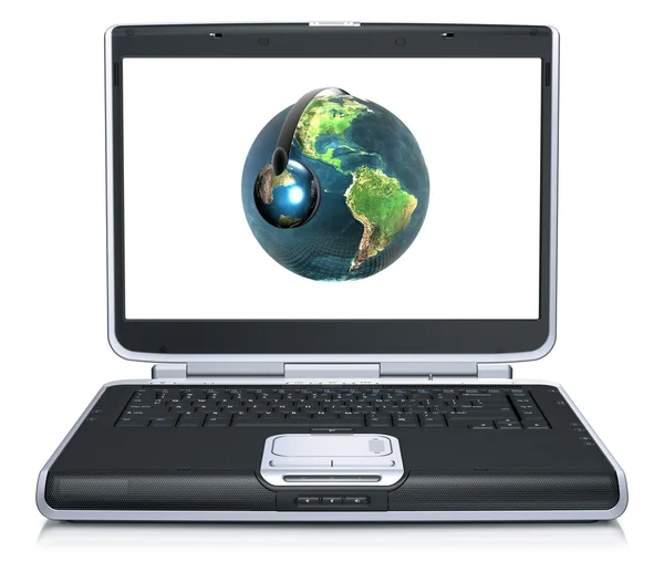 Modelo da terra na tela de computador portátil — Fotografia de Stock