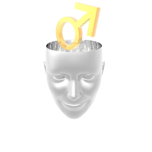 Gyllene mars simbol i flicka huvud isolerad på en vit — Stockfoto