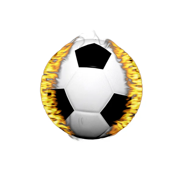 Pallone da calcio fuoco isolato su un bianco — Foto Stock