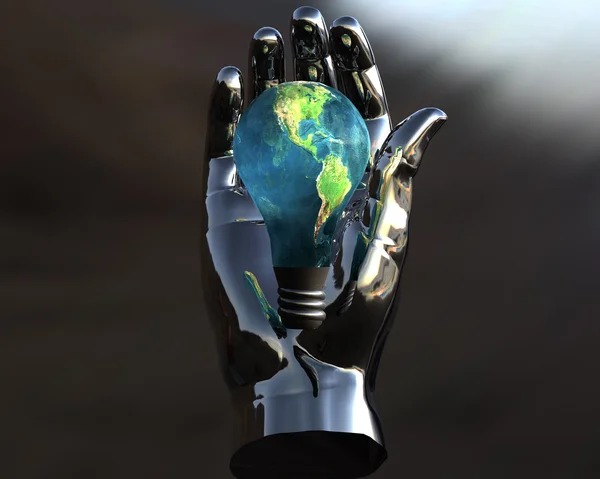 3D lamp earth textured in 3D hand — Stock Photo, Image