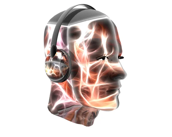 3d 男子纹理与耳机的脸 — 图库照片