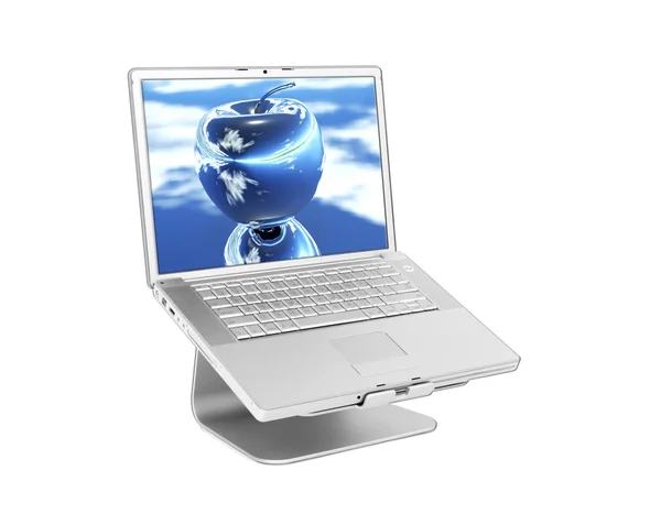 Laptop rezygnowaæ niebieski jabłko — Zdjęcie stockowe