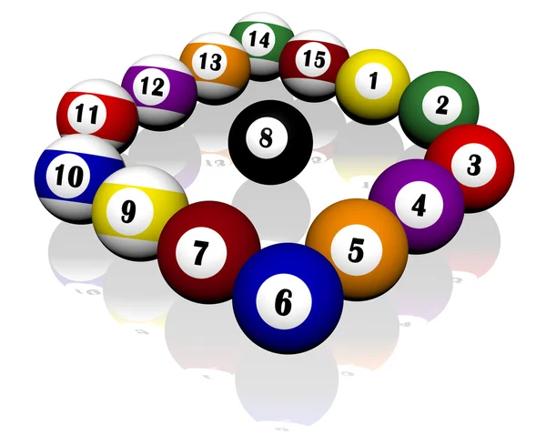 Fifteen pool billiard balls — Stock Photo, Image