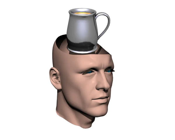 3D muži popraskané hlavy s cup — Stock fotografie