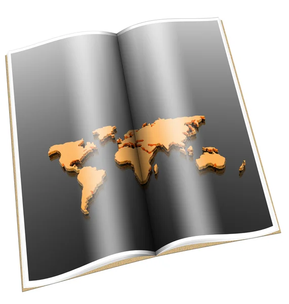 Livro 3d com mapa do mundo dourado — Fotografia de Stock