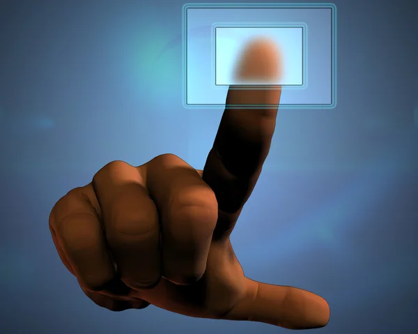 3D hand pushing transparent button — Stock Photo, Image