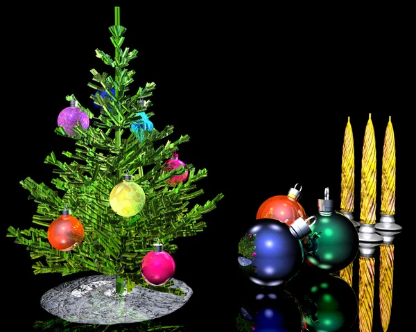 Árvore de Natal ornamentos bolas e velas — Fotografia de Stock