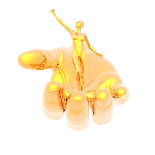 3D дівчина на металевій руці ізольована на білому — стокове фото