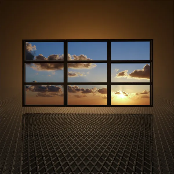 Bulutlar ve ekranlar üzerinde güneş ile video duvar — Stok fotoğraf