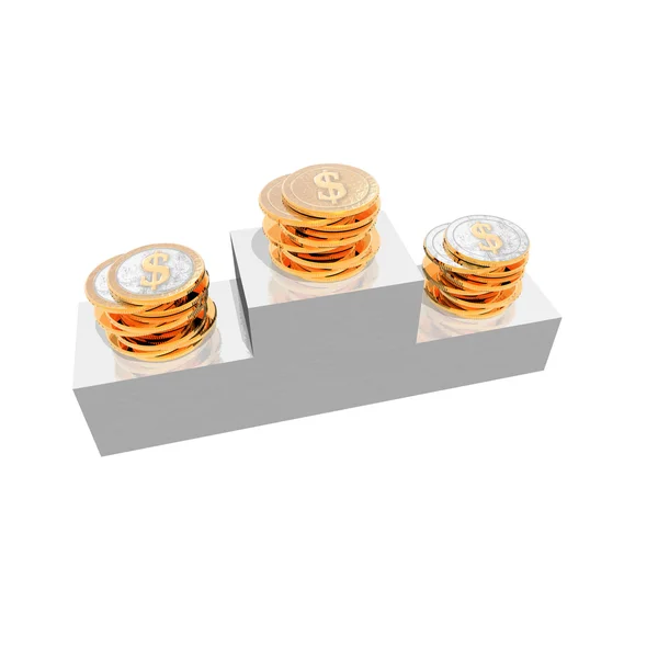 Pódium s siver a zlaté mince — Stock fotografie