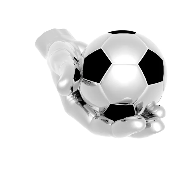 3D fotboll i händer isolerad på en vit — Stockfoto