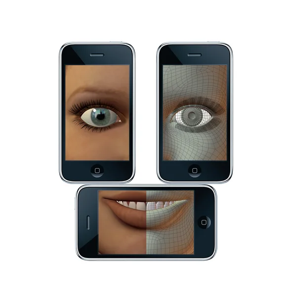 Los ojos de chica en las pantallas de un teléfono —  Fotos de Stock