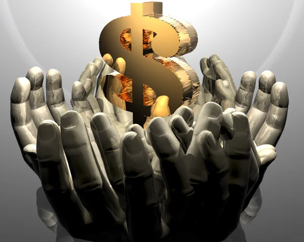 Hands with a golden dollar — Stock Photo, Image