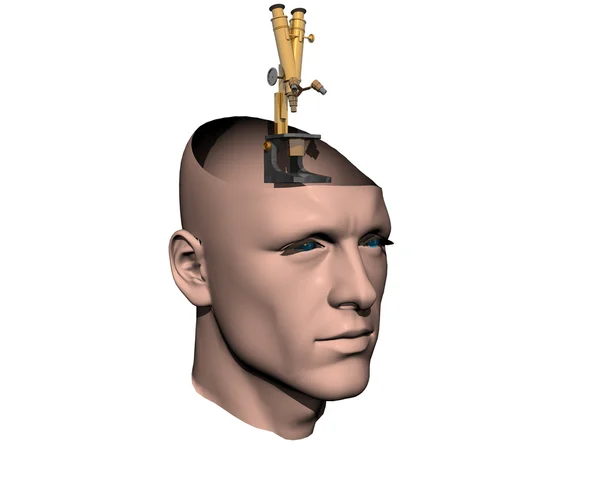 3D mężczyzn pęknięty głowy z mikroskopem — Zdjęcie stockowe