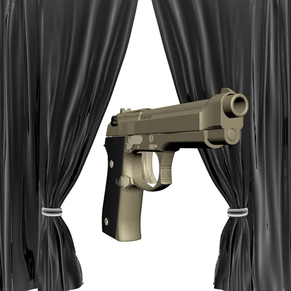 Pistolet z czarny jedwab — Zdjęcie stockowe