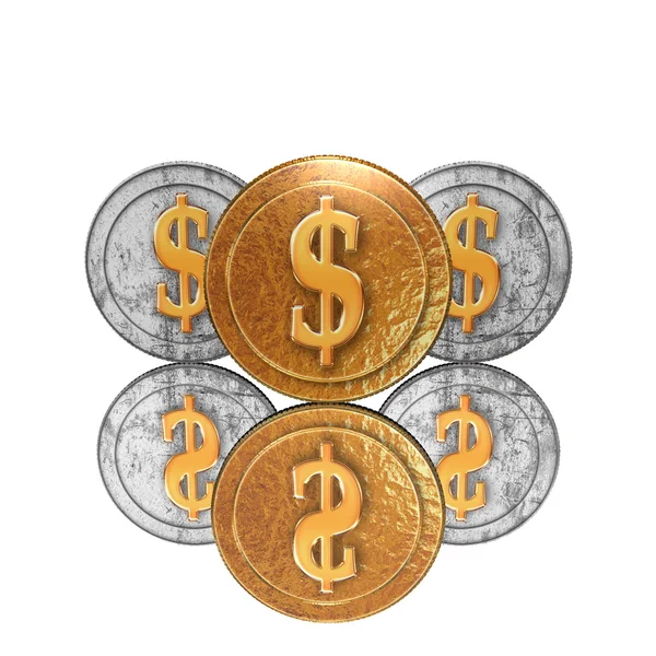 ミラー上の reflectoin と黄金のコイン — ストック写真