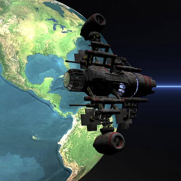 Satelite Spoutnik orbite autour de la Terre 3D — Photo