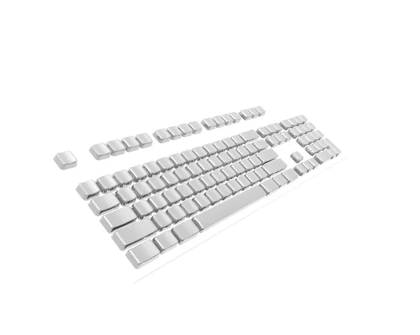 Helle silberne Blanko-Tastatur isoliert auf weiß — Stockfoto