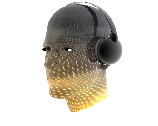 3D-mannen getextureerde gezicht met hoofdtelefoon — Stockfoto