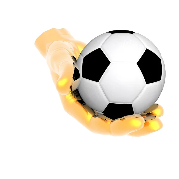 3D-Fußball in den Händen isoliert auf einem weißen — Stockfoto