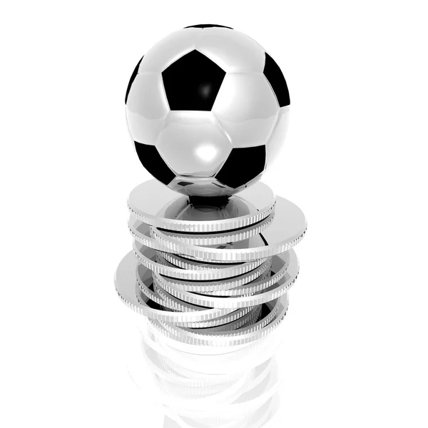 3D футбольний м'яч на золотих монетах — стокове фото