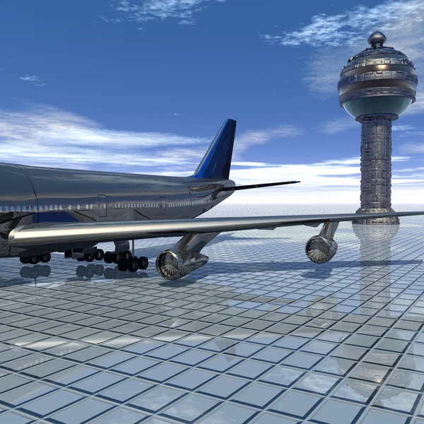 Trafikflygplan med en blå himmel — Stockfoto