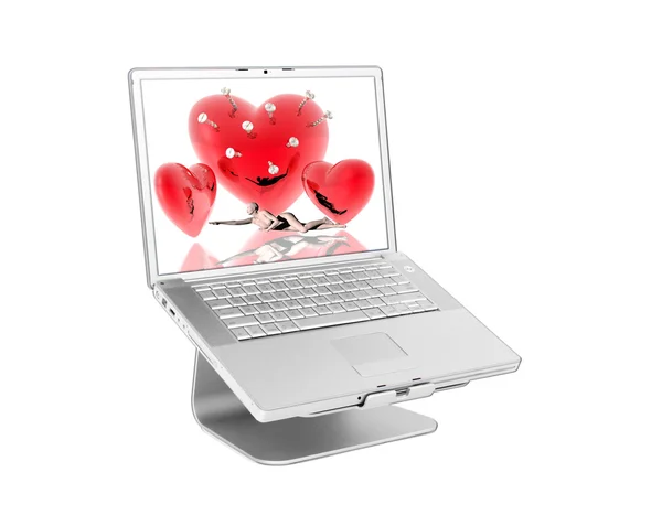 Laptop mit schwarzem Herz — Stockfoto