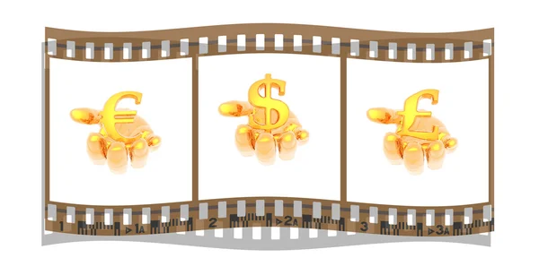 Film z rąk ze znakiem waluty złotej — Zdjęcie stockowe
