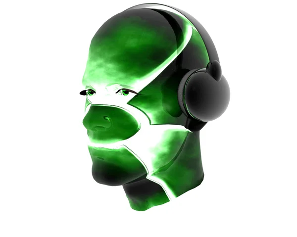 3D мужчины текстурированное лицо с наушниками — стоковое фото