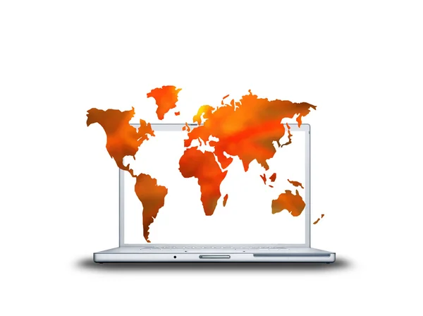 3D world map textured on laptop screen — Stock Photo, Image