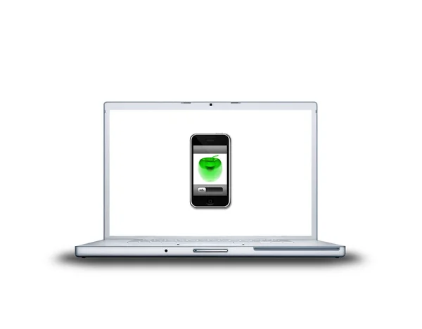 Cep telefonunuzla apple laptop ekranında — Stok fotoğraf