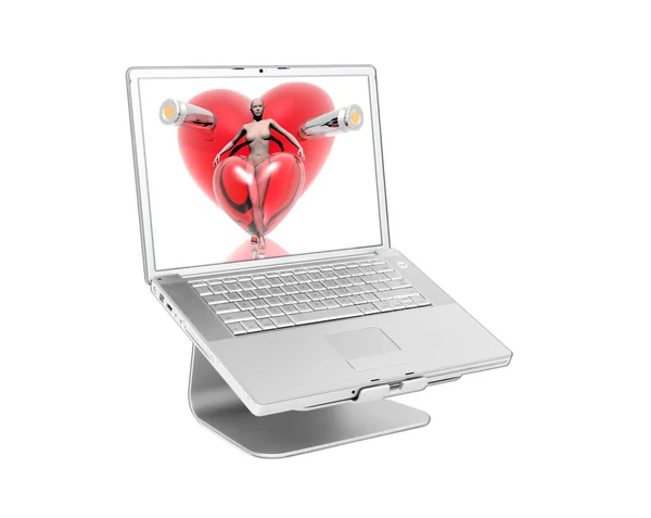 Laptop with black heart — Stock Photo, Image