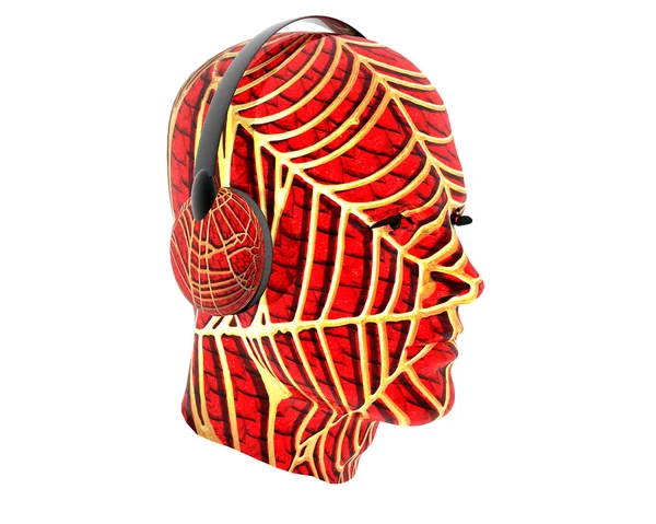 3D uomini con texture viso con cuffie — Foto Stock