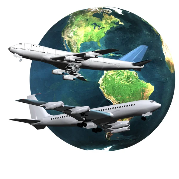 Samolot pasażerski z globusem — Zdjęcie stockowe