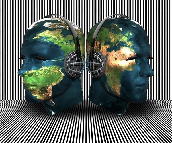 3D men head with earth texture — Stock Photo, Image