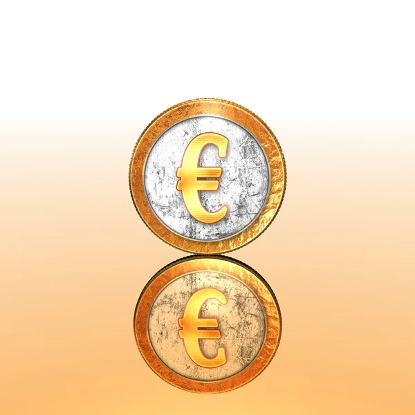 Zlatá mince s reflectoin na zrcadlo — Stock fotografie