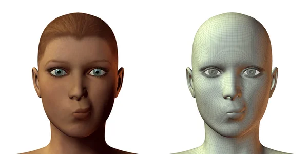 3D девушка лицо с эмоциями — стоковое фото