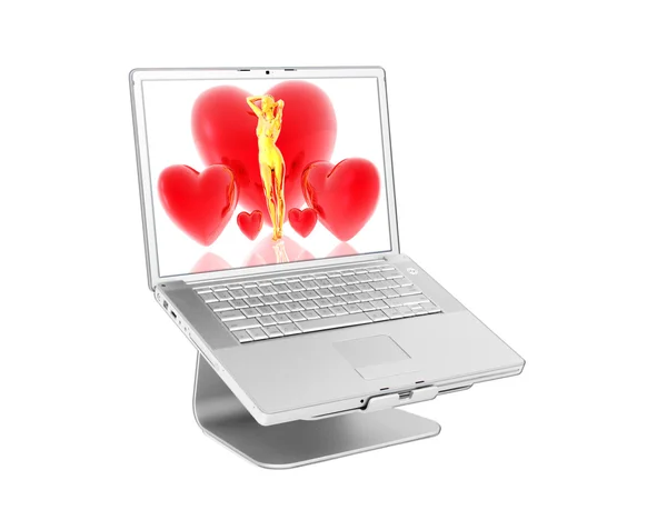 Laptop with black heart — Stock Photo, Image