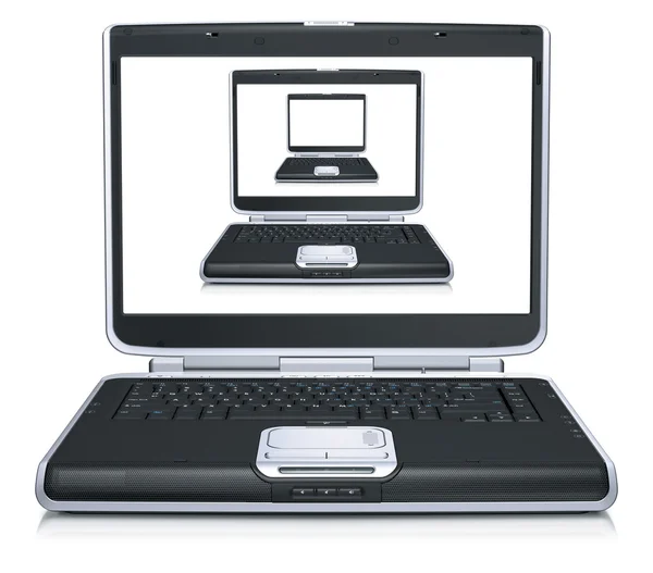 Modelo 3d de los ordenadores portátiles en la pantalla del ordenador portátil —  Fotos de Stock