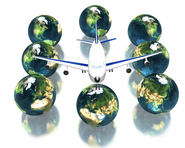Vliegtuig met een globe — Stockfoto