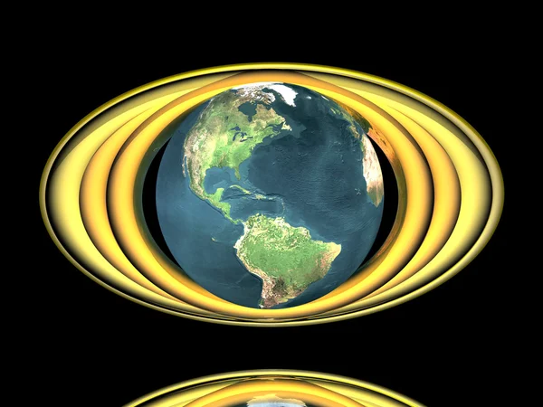 Earth model with golden rings — Stock Photo, Image