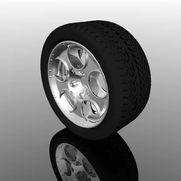 Rueda de neumático sobre fondo gris — Foto de Stock