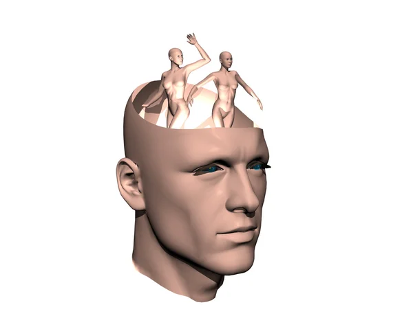 3D men head with 3D girls — Stock Photo, Image